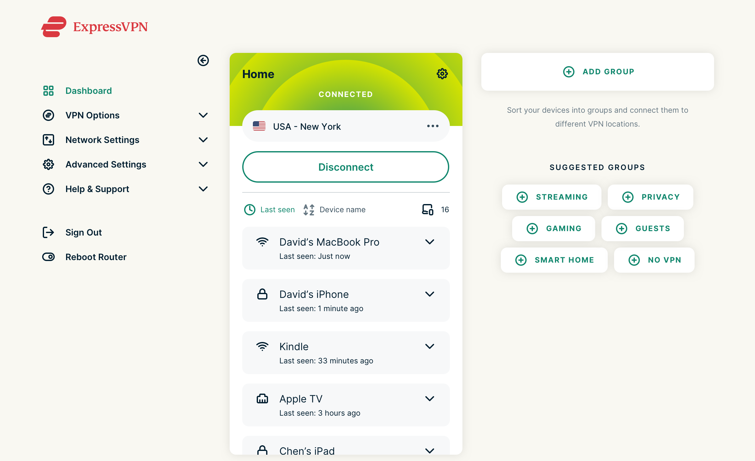 ExpressVPN router app user interface.