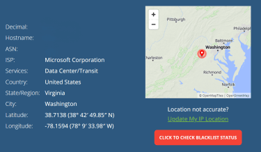 IP address lookup result showing identifying information.
