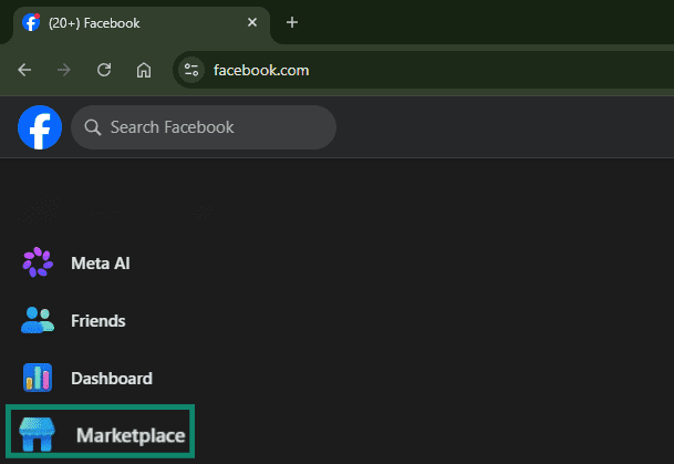 Marketplace option on Facebook.