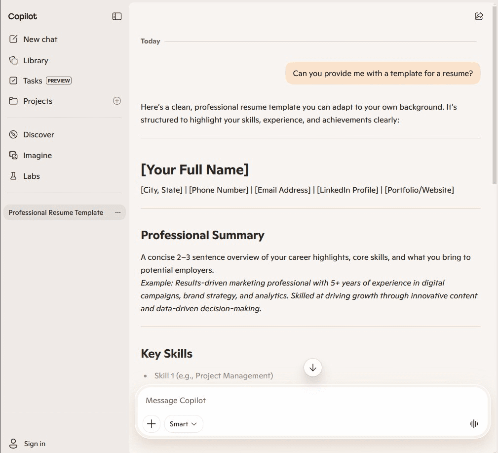 Microsoft Copilot interface.
