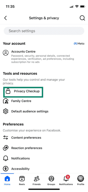 The privacy settings on Facebook.