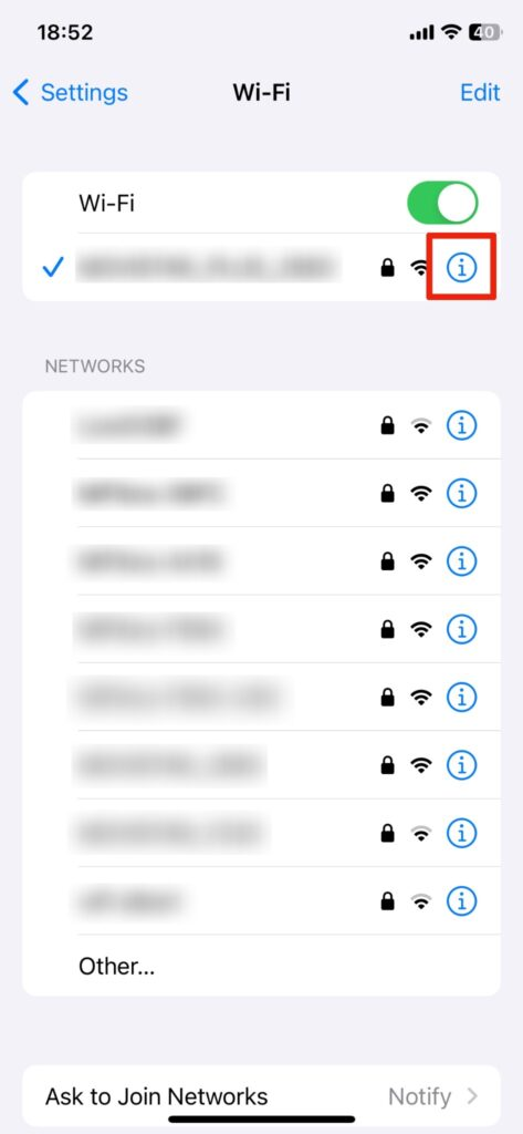 Tap The ‘i Icon Next To Your Network