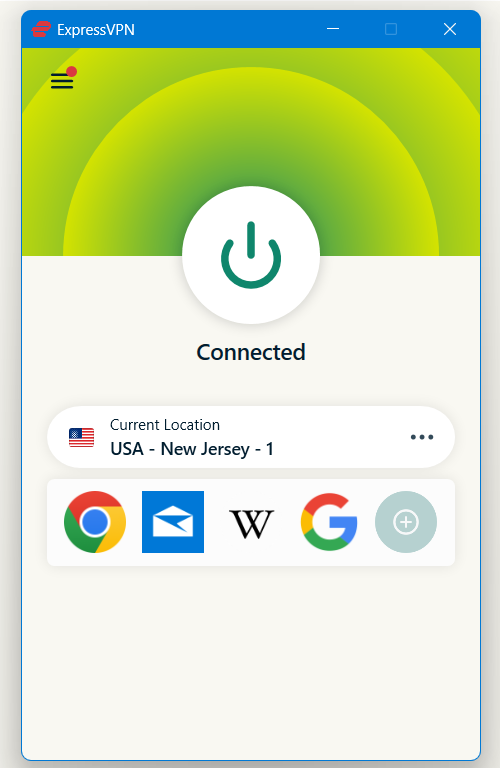 ExpressVPN Windows app connected