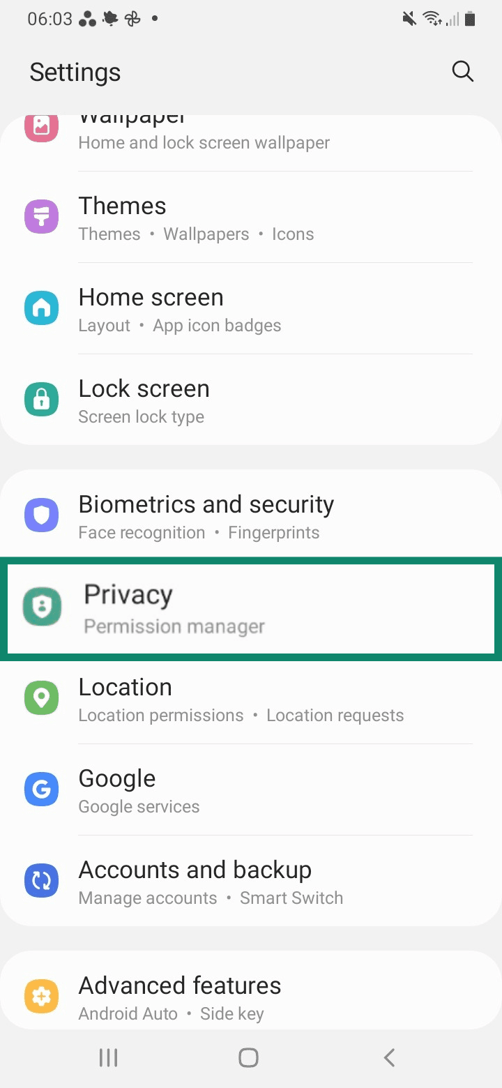 Image showing Android Privacy setting.