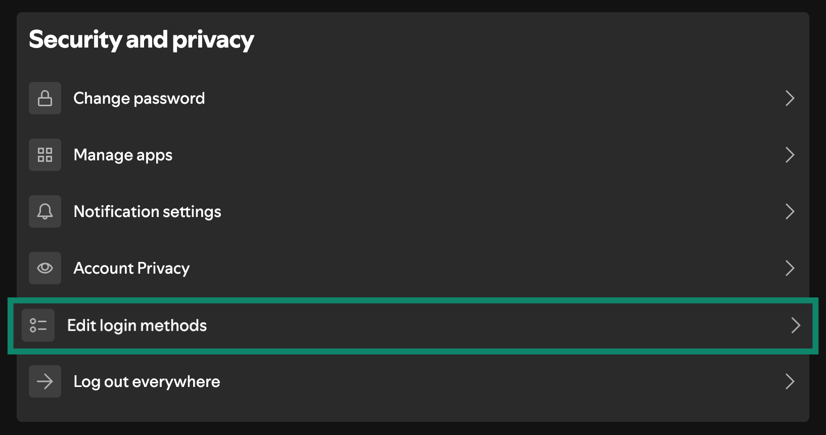 Screenshot of Spotify account security and privacy settings