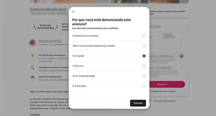 Airbnb listing page showing how to report a listing.