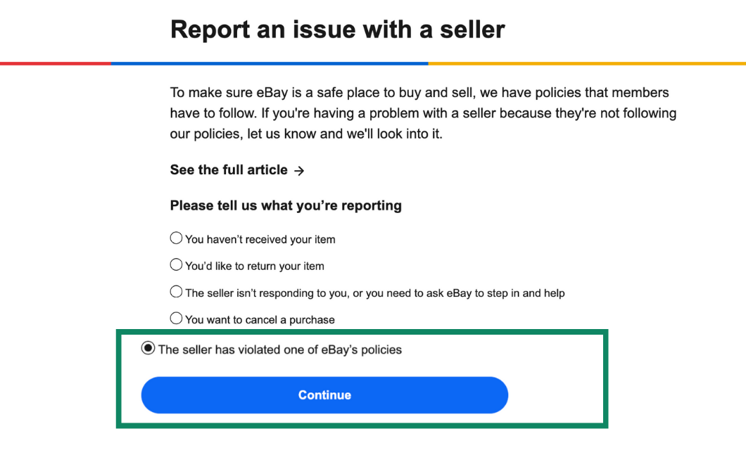 How to report a seller on eBay.