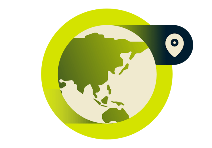 Kort over Asien VPN-lokationer.