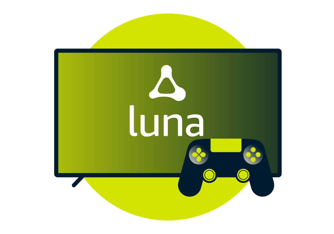 Logo Amazon Luna dans un &eacute;cran avec une manette.