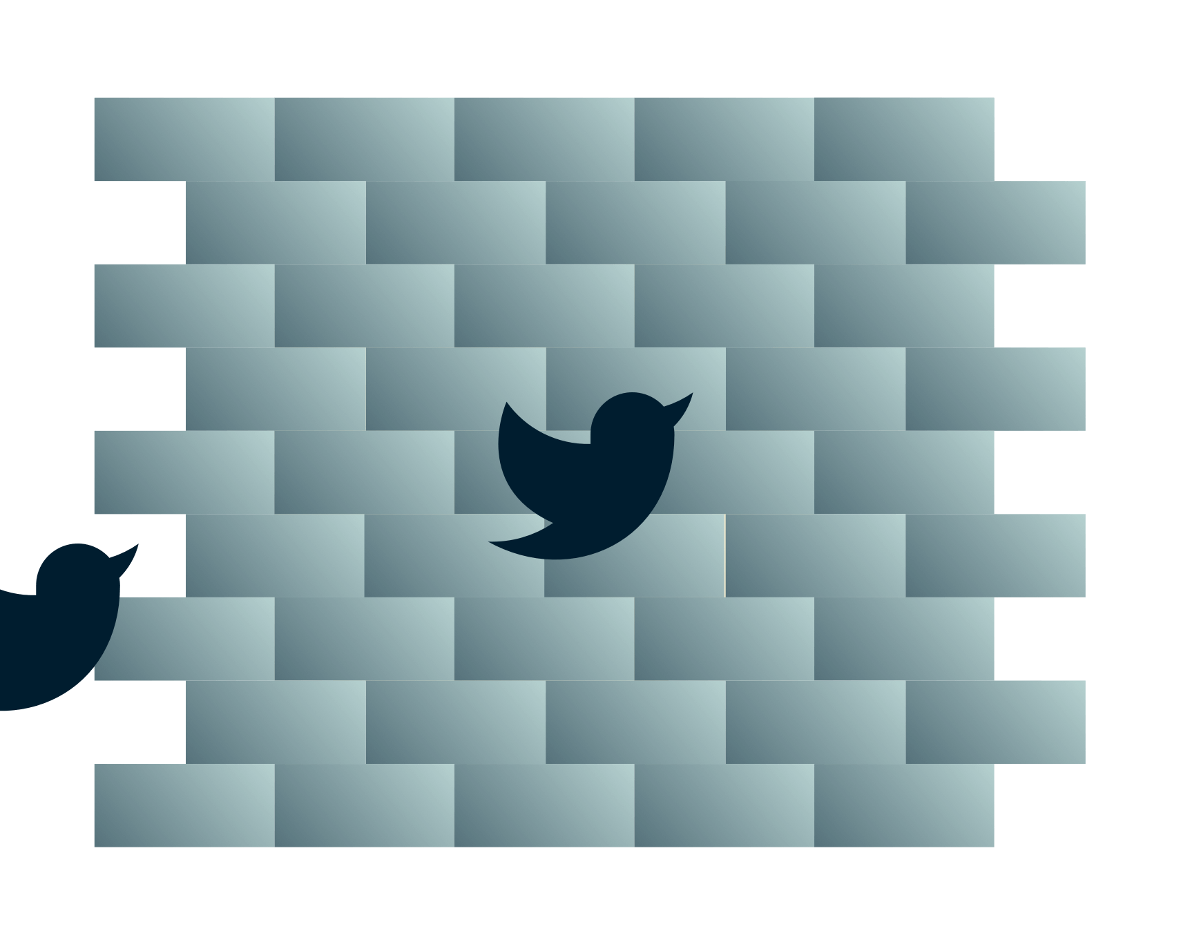Twitter-V&ouml;gel fliegen gegen eine Wand.