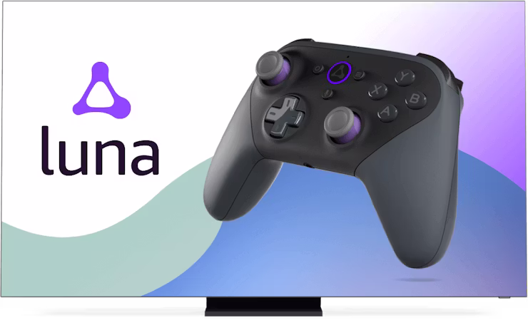 &Eacute;cran avec le logo Amazon Luna et une manette.