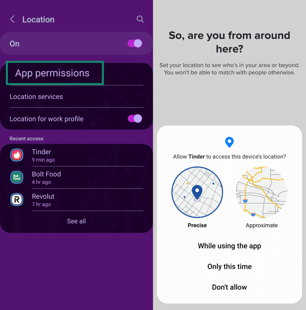 Two Android screenshots, side by side, one of the 