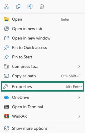 File properties on Windows.