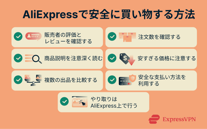 A list of ways users can shop safely on AliExpress.