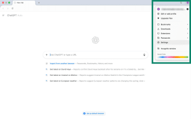 How to access the settings menu on ChatGPT Atlas