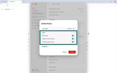 How to select which browser data you want to delete on ChatGPT Atlas