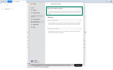Improve the model for everyone turned off in ChatGPT Atlas.