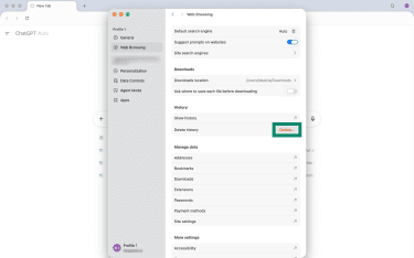 How to delete browser history on ChatGPT Atlas
