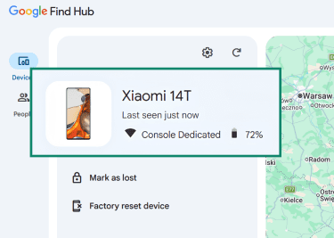 Google Find Hub, highlighting device information.
