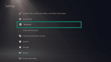 The Network settings page of a PS5, showing the View Connection Status option.