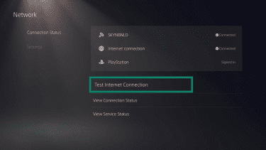 The Network settings option of a PS5, showing the Test Internet Connection button.