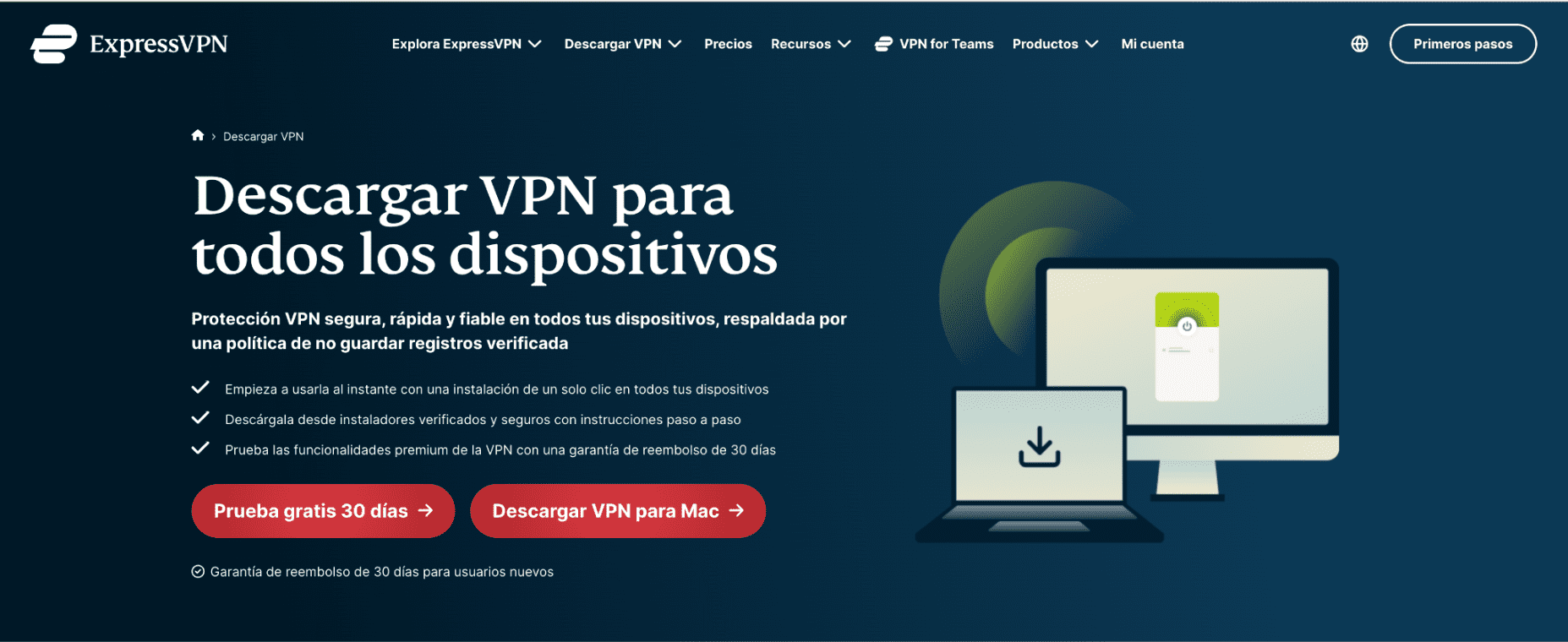 ExpressVPN download page with the download button highlighted