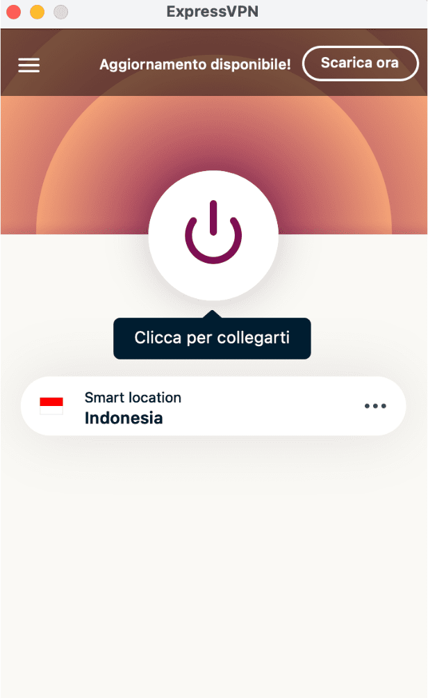 ExpressVPN app window with the Connect button