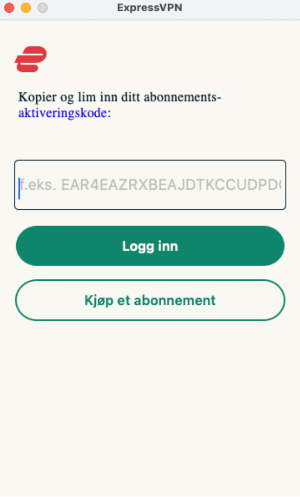 ExpressVPN app with the options to activate a user