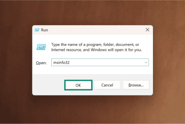 Windows Run dialog with msinfo32 command
