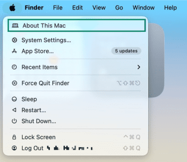 About This Mac menu option on macOS