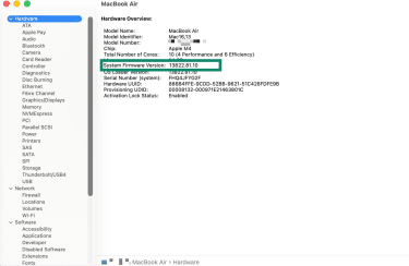 System Firmware Version on Mac
