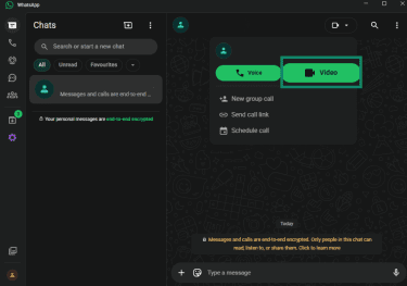 Video call button in the WhatsApp desktop app