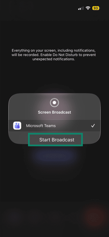Start Broadcast confirmation button