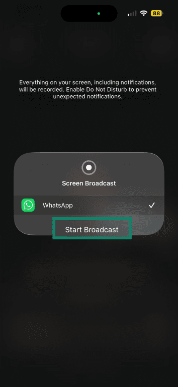 Start Broadcast confirmation message for WhatsApp on mobile