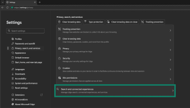 Search and connected experiences under Privacy, search, and services.