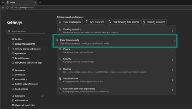 Clear browsing data under Search and connected experiences.