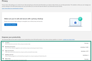 Microsoft Privacy Dashboard.