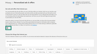 Personalized ads & offers on Microsoft Privacy Dashboard.