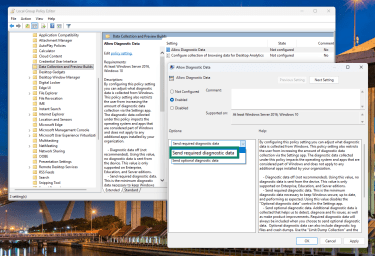 Send required diagnostic data option in Allow Diagnostic Data.