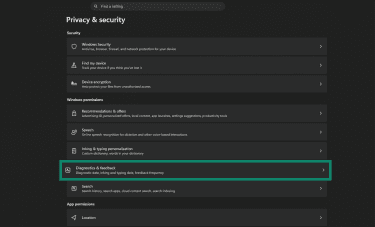 Diagnostics & feedback under Privacy & security.