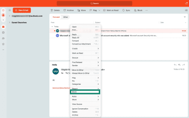 How to access the block option from the context menu in Outlook for Mac