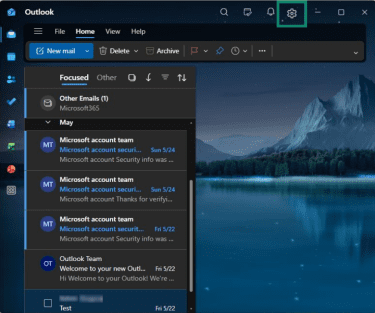 How to access the settings menu in the new Outlook
