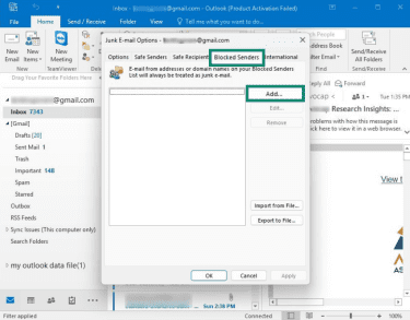 How to access the blocked senders list in classic Outlook for Windows