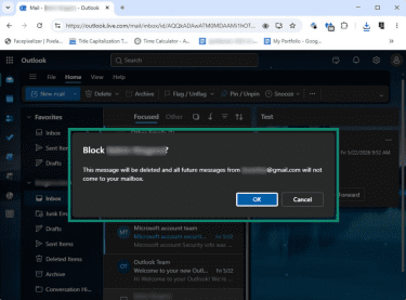 How to confirm and block a sender in Outlook on the web