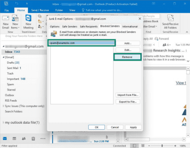 How to remove a sender from the blocked senders list in the classic Outlook for Windows