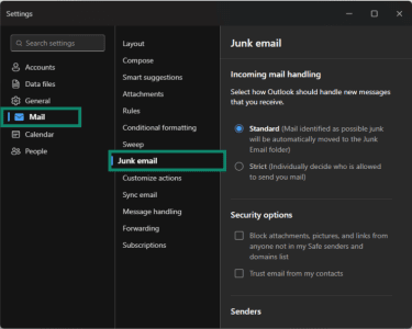 How to access junk mail settings in the new Outlook for Windows