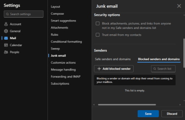 How to save your settings after unblocking a sender.