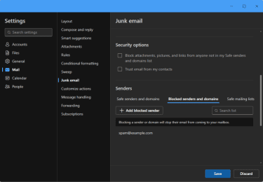 How to save a newly blocked sender in the new Outlook for Windows