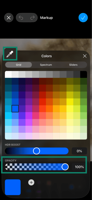 Picking a color while editing a photo on iPhone using Markup.