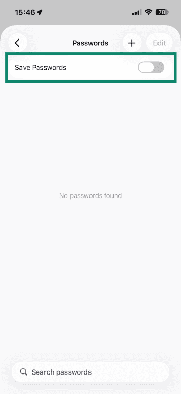 A toggle that lets you disable password saving on Firefox on iOS.